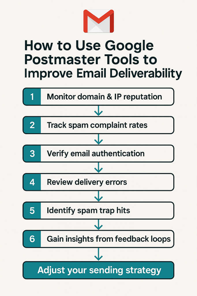 Flowchart showing how to use google postmaster tools to improve email deliverability